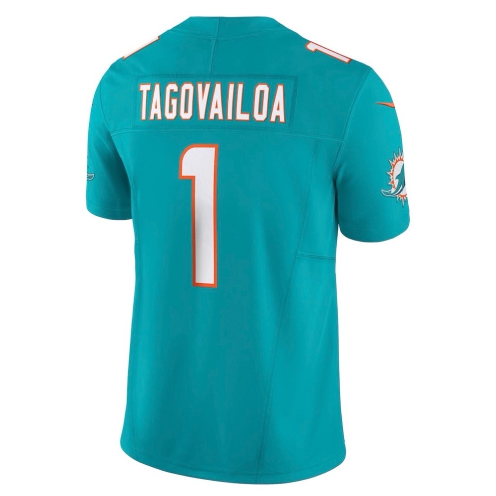 Nike Teal Miami Dolphins #1 Football Jersey with White and Orange Accents